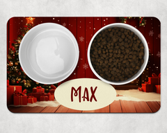 Personalised Christmas Festive Fireplace Dog Bowl Placemat