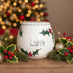 Personalised Christmas Holly Dog Treat Jar