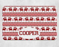 Personalised Christmas Jumper Reindeer & Snowflakes Dog Bowl Placemat