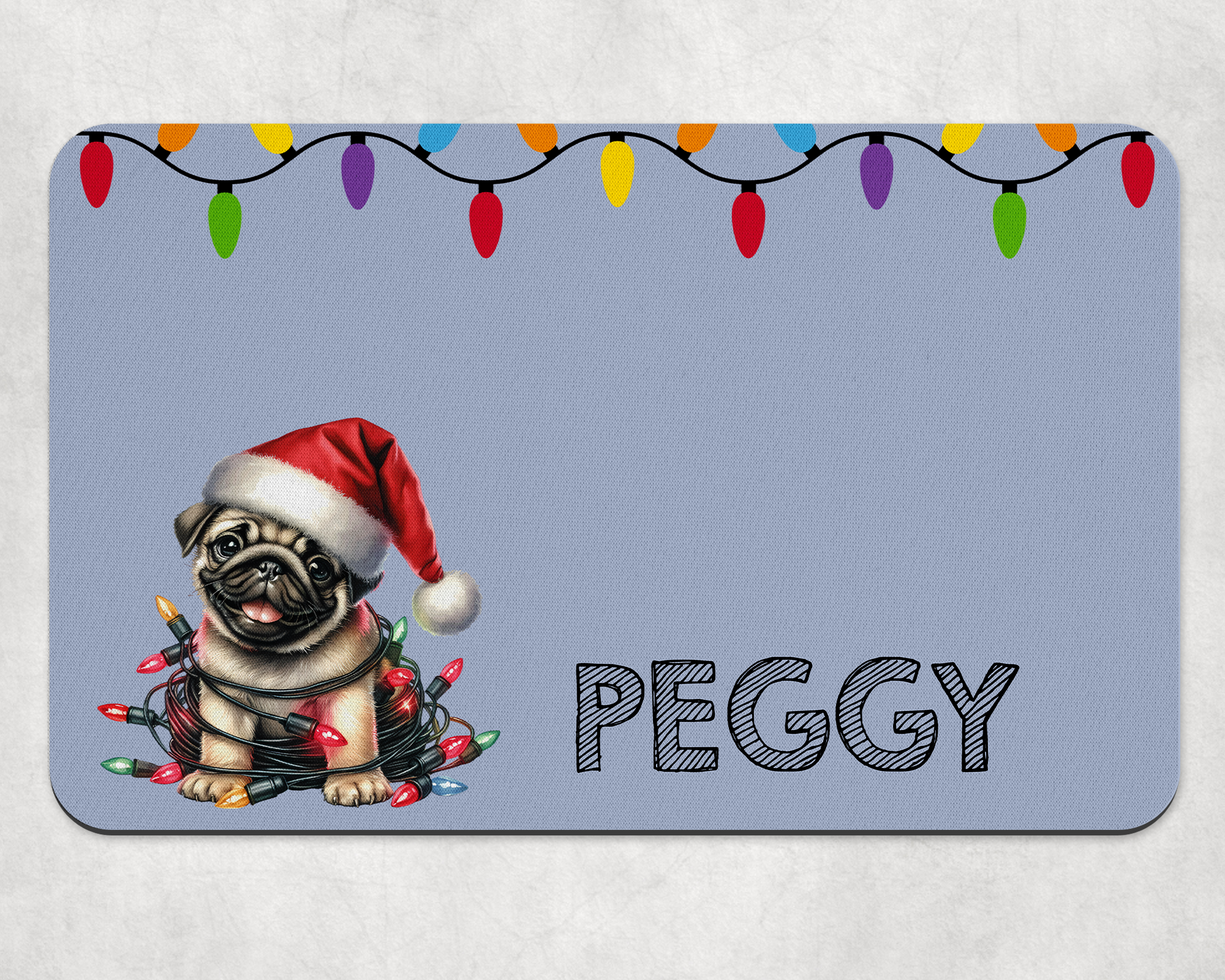 Personalised Christmas Pug Dog Bowl Placemat