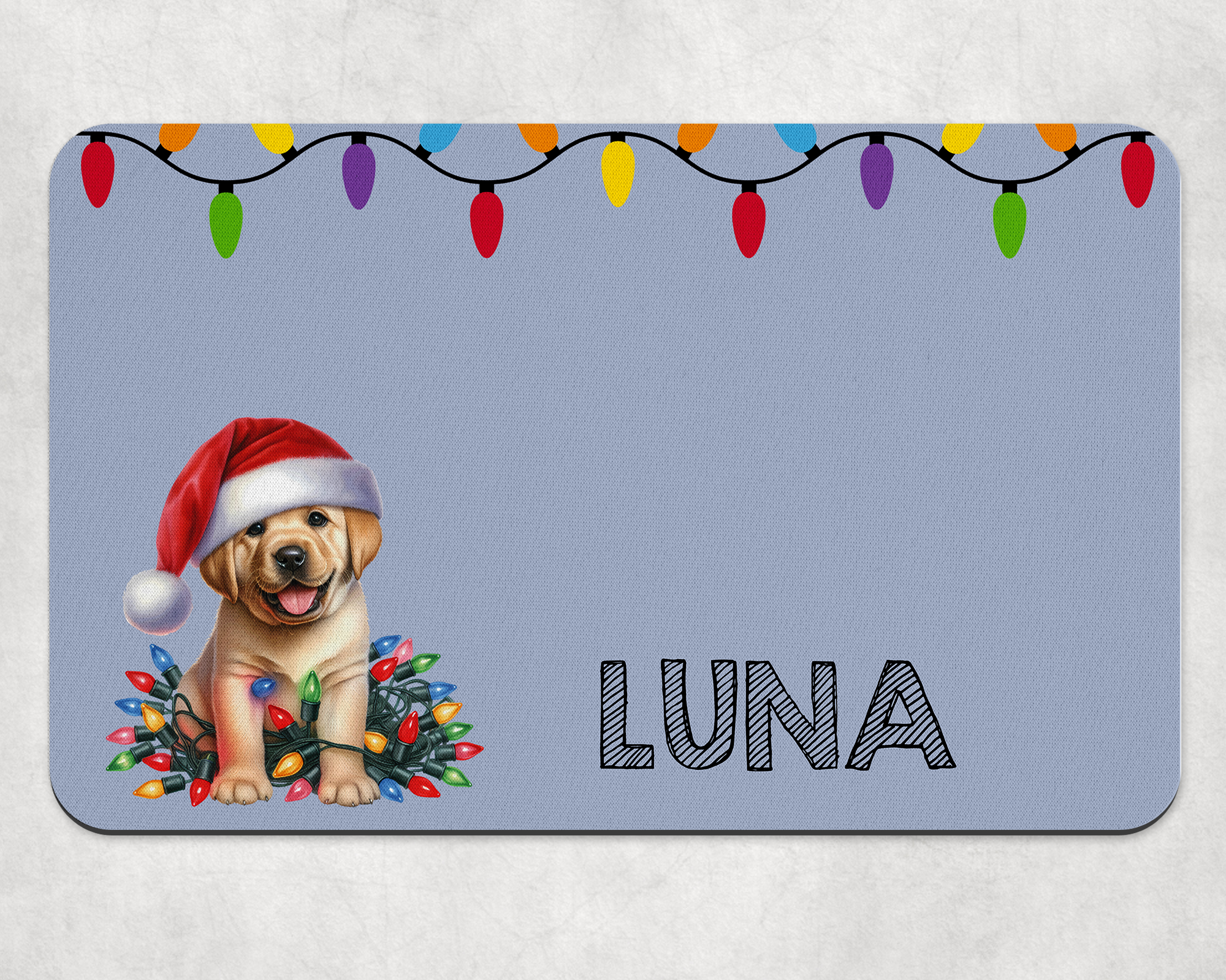 Personalised Christmas Yellow Labrador Dog Bowl Placemat