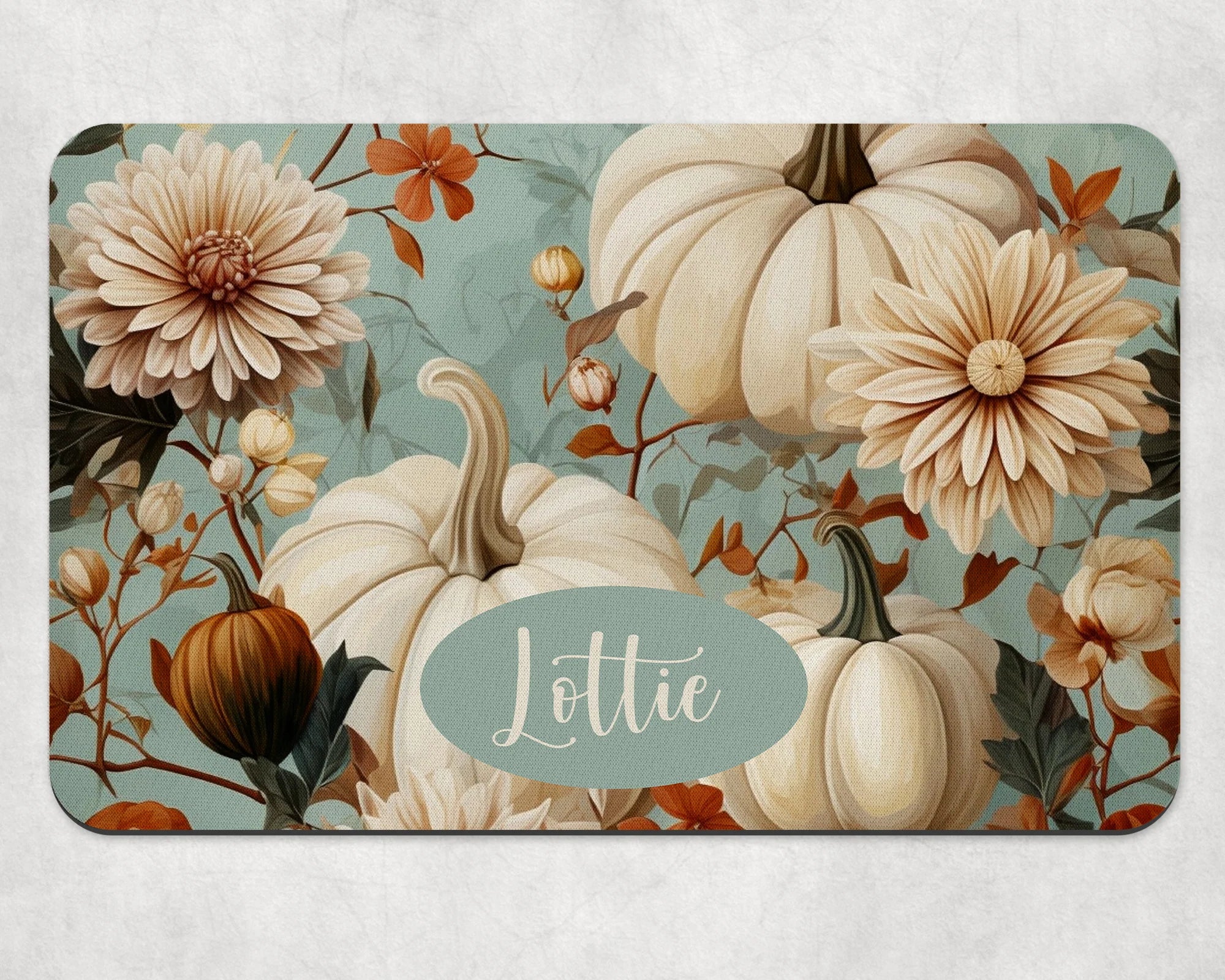 Personalised Duck Egg Autumn Pumpkins Dog Bowl Placemat