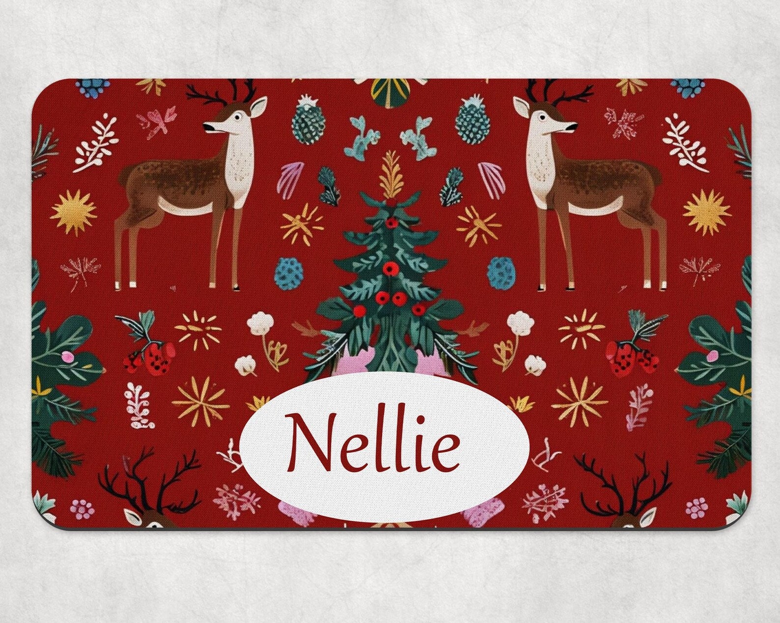 Personalised Festive Red Reindeer Dog Bowl Placemat