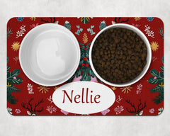 Personalised Festive Red Reindeer Dog Bowl Placemat