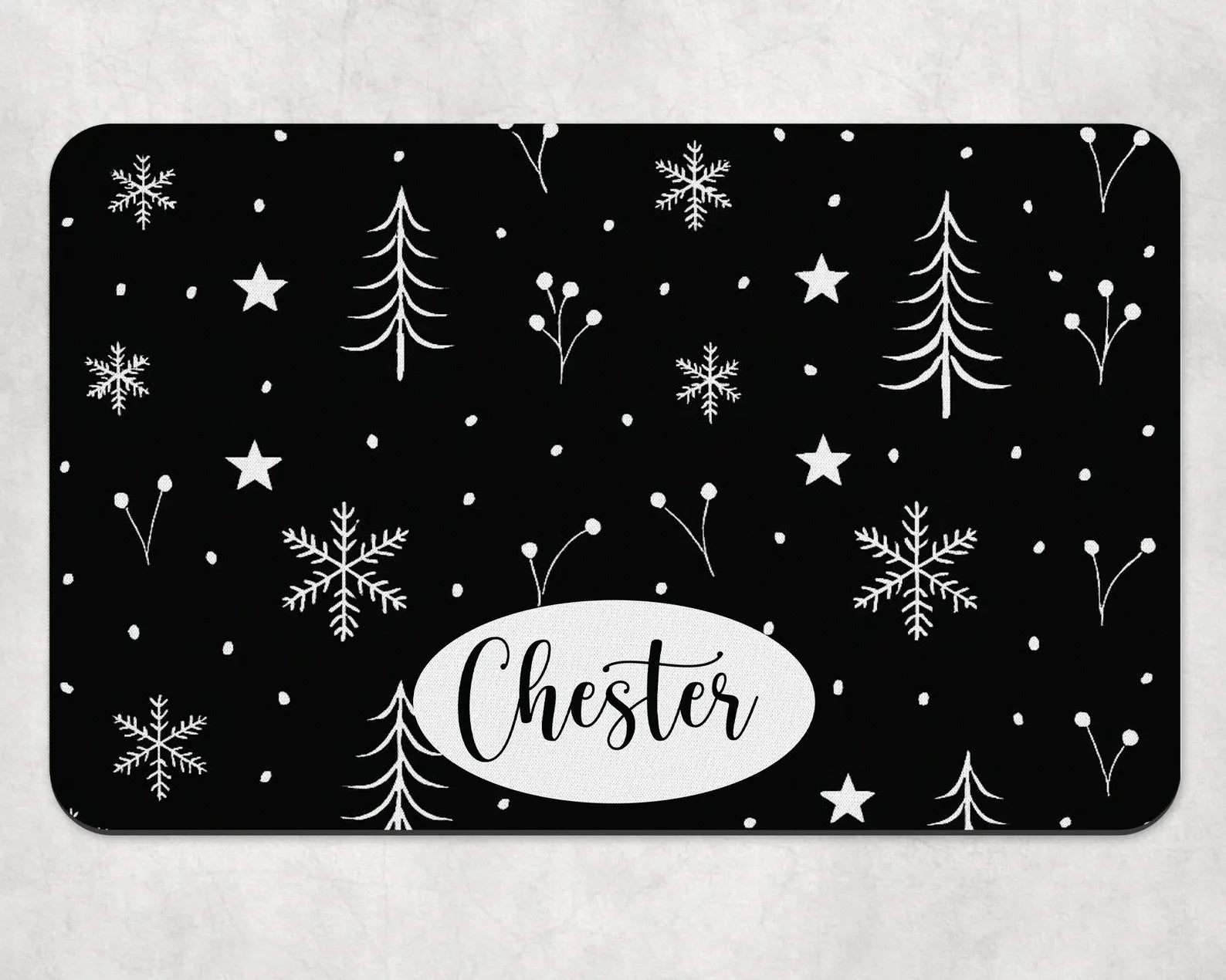 Personalised Festive Tree and Snowflake Dog Bowl Placemat - Black
