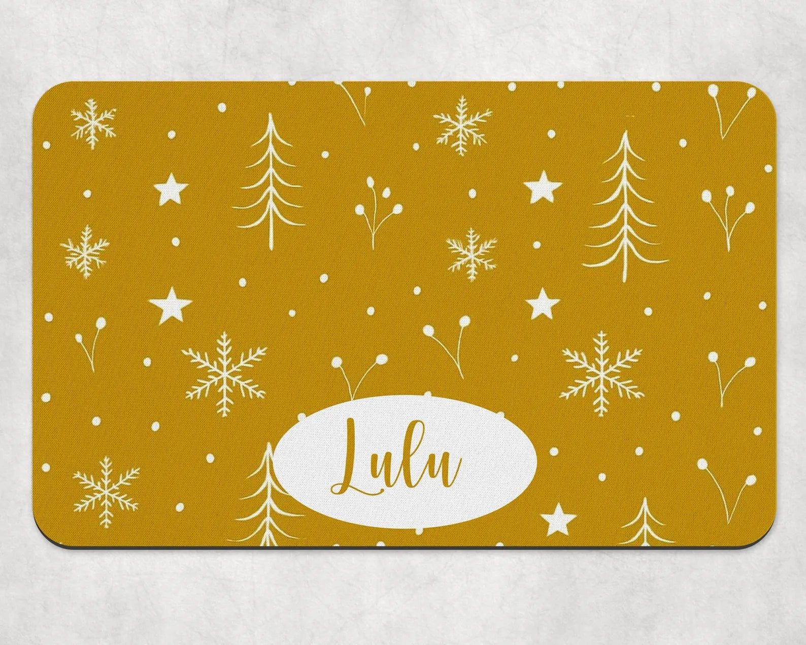 Personalised Festive Tree and Snowflake Dog Bowl Placemat - Gold