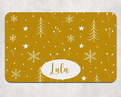 Personalised Festive Tree and Snowflake Dog Bowl Placemat - Gold