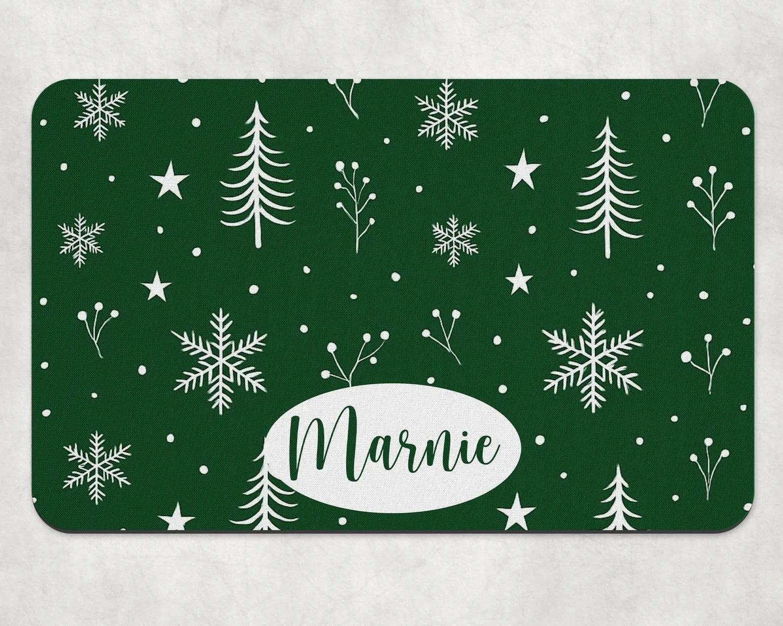 Personalised Festive Tree and Snowflake Dog Bowl Placemat - Green