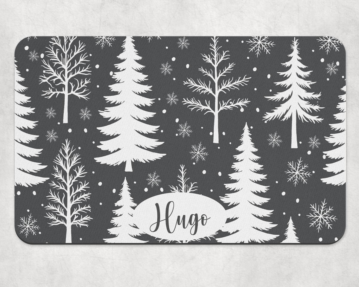 Personalised Festive Tree and Snowflake Dog Bowl Placemat - Grey