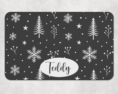 Personalised Festive Tree and Snowflake Dog Bowl Placemat - Grey