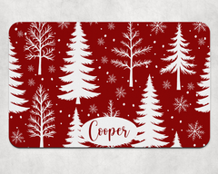 Personalised Festive Tree and Snowflake Dog Bowl Placemat - Maroon Red