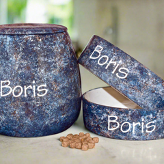 Personalised Granite Design Dog Bowls & Treat Jar Set