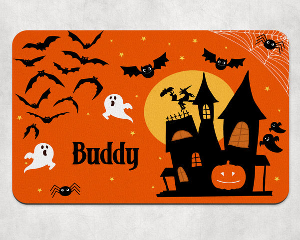 Personalised Halloween Haunted House Dog Bowl Placemat