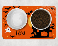 Personalised Halloween Haunted House Dog Bowl Placemat