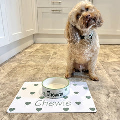 Personalised Heart Confetti Dog Bowl and Mat Set