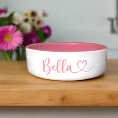Personalised Heart Font Dog Bowls With Painted Inside