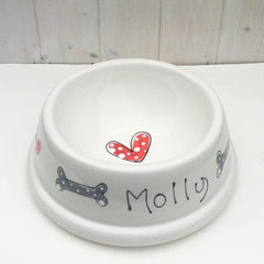 Personalised Hearts and Bones Angled Ceramic Dog Bowl