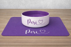 Personalised Monochrome Heart Font Dog Bowl and Mat Set