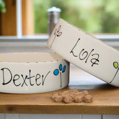 Personalised Dog Bowls and Treat Jar Set In Petal