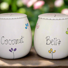 Personalised Dog Bowls and Treat Jar Set In Petal
