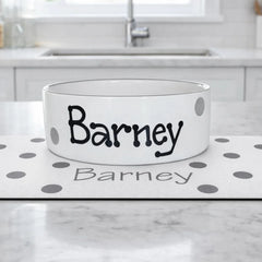 Personalised Polka Dot Confetti Dog Bowl and Mat Set