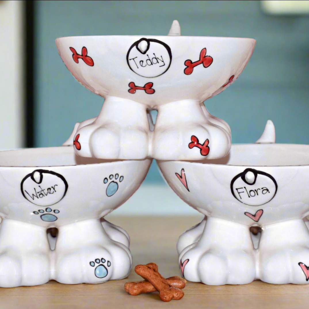 Personalised Raised Dog Legs Bowls Whimsical Design