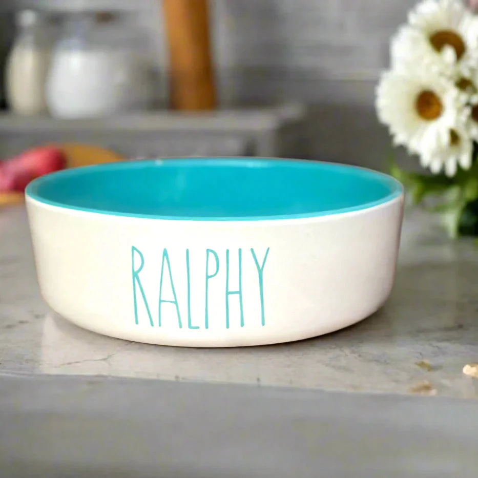 Personalised Skinny Font Dog Bowls With Painted Inside