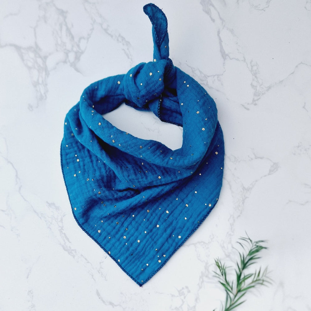 Petrol Blue Dots Muslin Dog Bandana