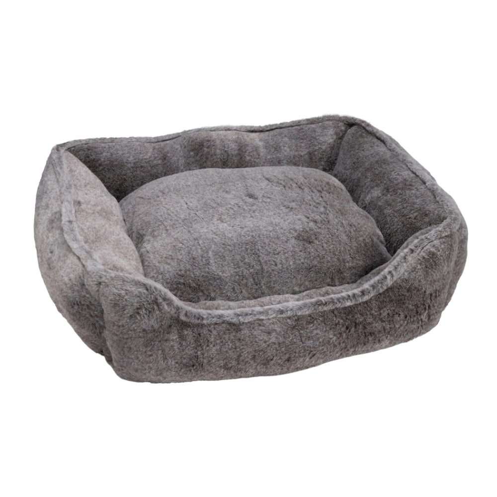 Plush Grey Square Snuggle Dog Bed by House of Paws
