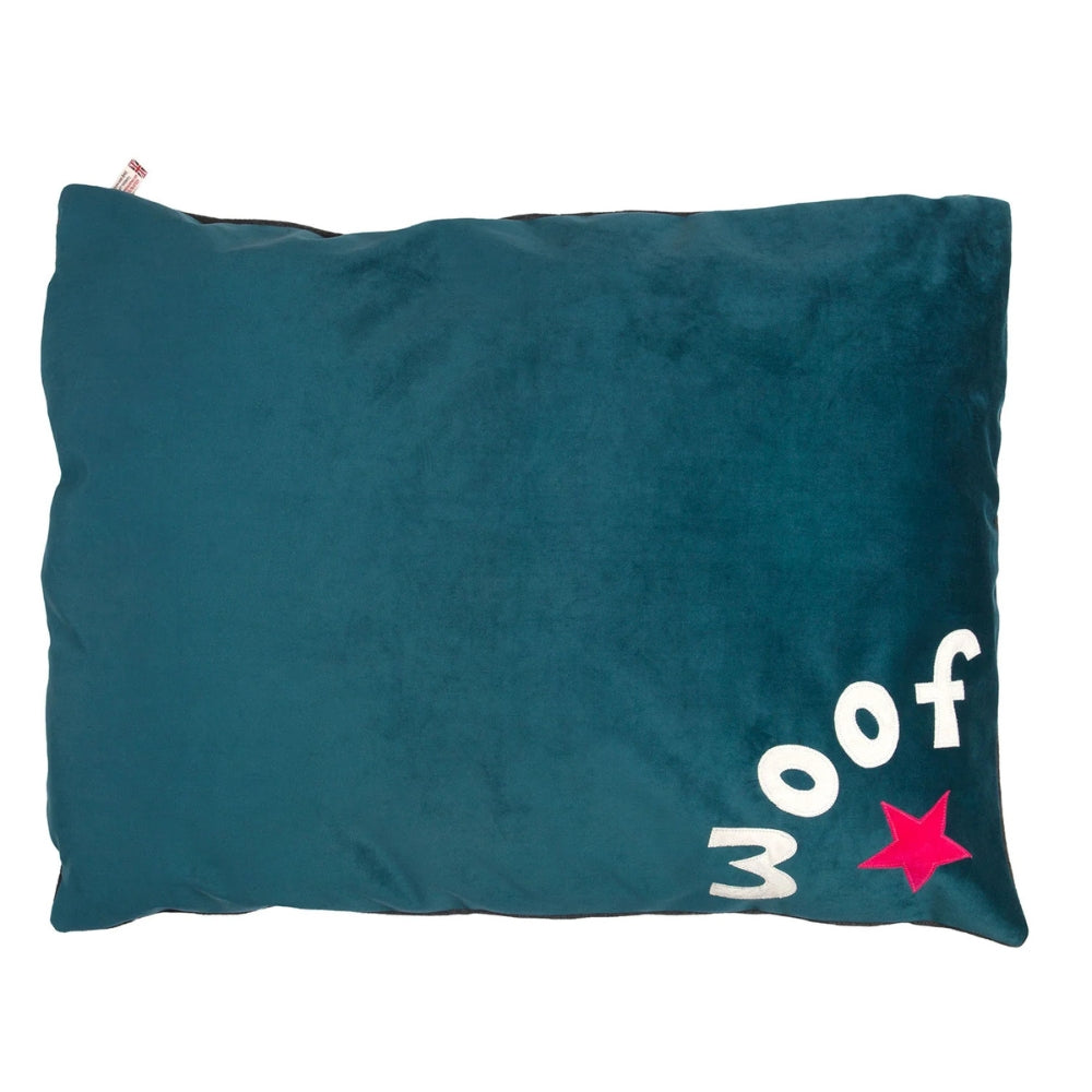 Teal Velvet Woof Dog Bed