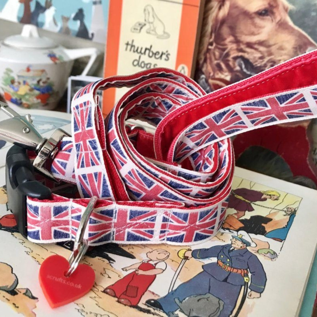 Vintage Union Jack Dog Collar and Lead Set