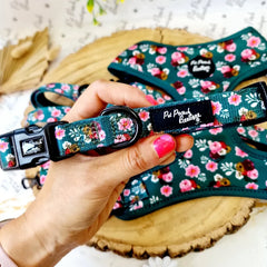 Vintage Clover Green Peonies Dog Collar
