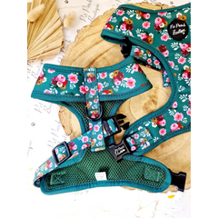 Vintage Clover Green Peonies Dog Harness
