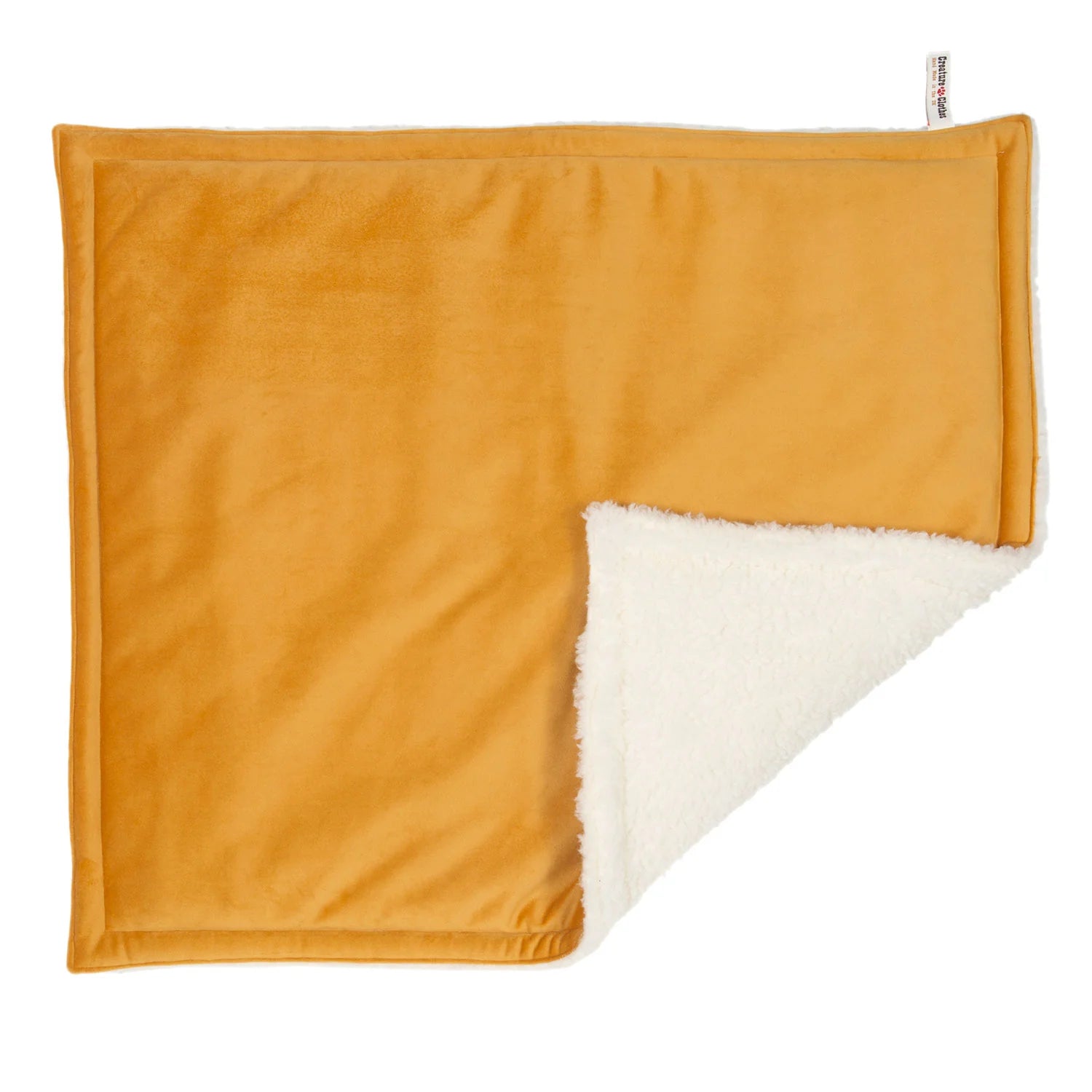 Creature Clothes Padded Dog Blanket in Mustard Velvet and Sherpa