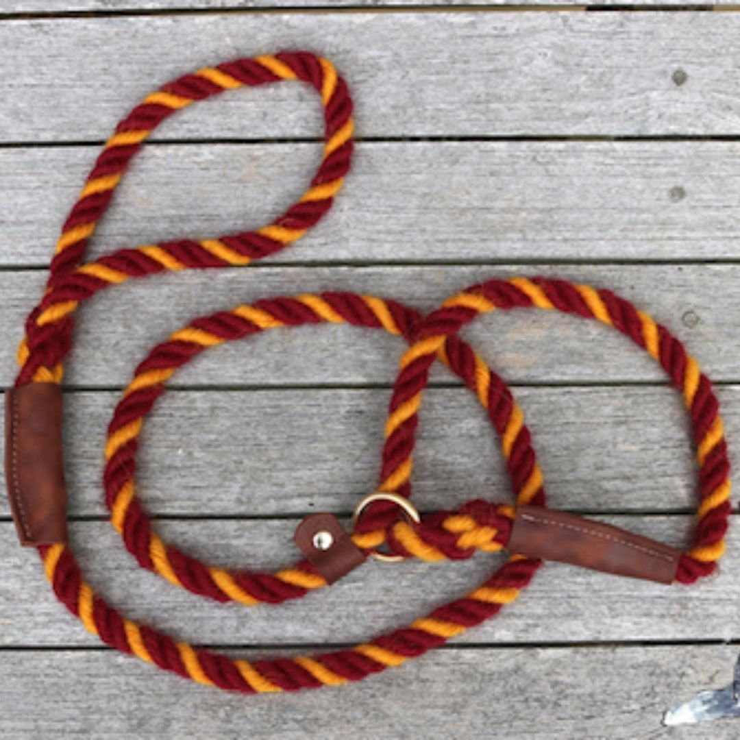 Burgundy and Yellow 100% British Wool Dog Slip Lead
