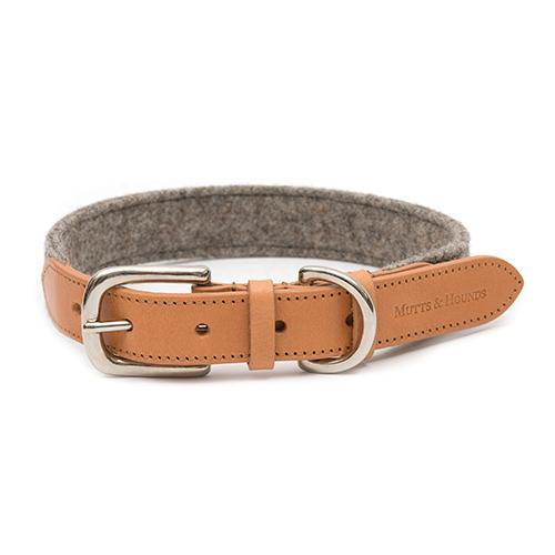 Camello Leather & Grey Tweed Dog Collar By Mutts & Hounds