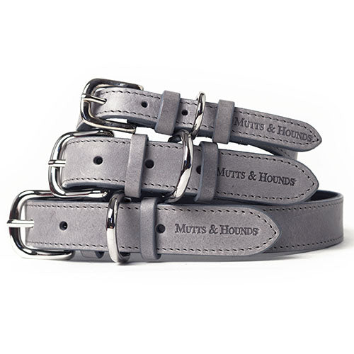 Mutts and Hounds Grey Leather Dog Collar