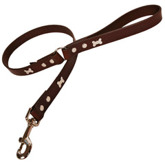 Creature Clothes Brown Leather Dog Lead With Silver Bones