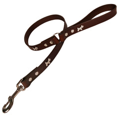 Creature Clothes Brown Leather Dog Lead With Silver Dogs
