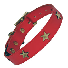 Creature Clothes Red Leather Dog Collar With Brass Stars