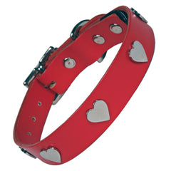 Creature Clothes Red Leather Dog Collar With Silver Hearts