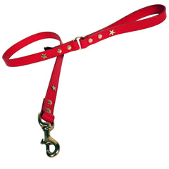 Creature Clothes Red Leather Dog Lead With Brass Stars