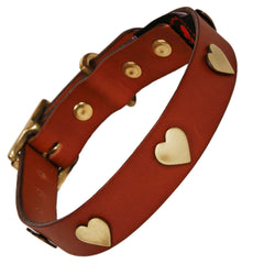 Creature Clothes Tan Leather Dog Collar With Brass Hearts