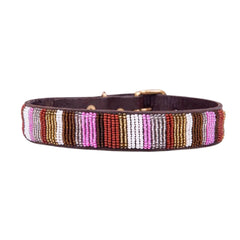 Designer Beaded Leather Dog Collar Posh Pink