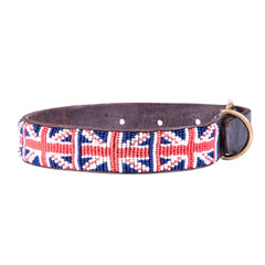 Designer Beaded Leather Dog Collar Union Jack