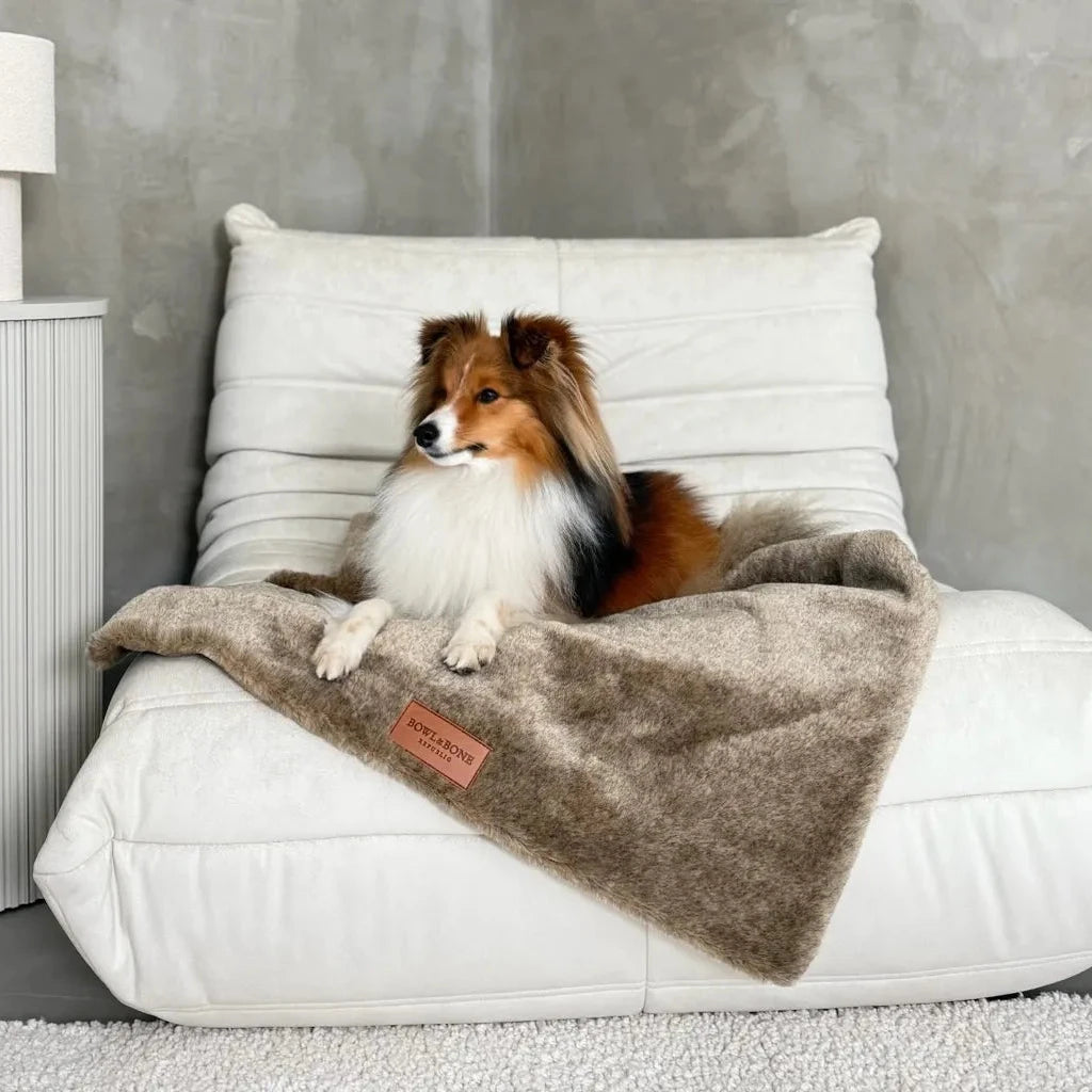 Bowl and Bone Nap Brown Fur Dog Blanket