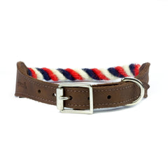 Red, White and Blue 100% British Wool Dog Collar