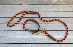 Burgundy and Yellow 100% British Wool Dog Collar and Lead