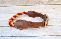 Burgundy and Yellow 100% British Wool Dog Collar