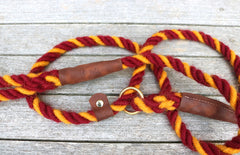 Burgundy and Yellow 100% British Wool Dog Slip Lead